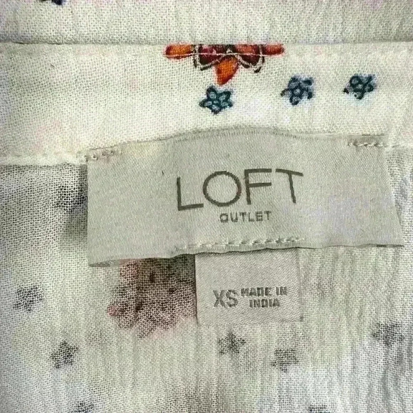LOFT White and Brown Floral Long Sleeve Blouse Womens Size XS - Picture 2 of 3